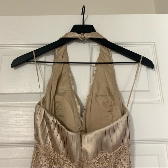 JS COLLECTIONS Beige Tan Lace Halter Dress Gown Size 4 - Picture 8 of 16
